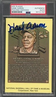 2011 HOF Plaque Hank Aaron Signed Card - PSA/DNA Authentic